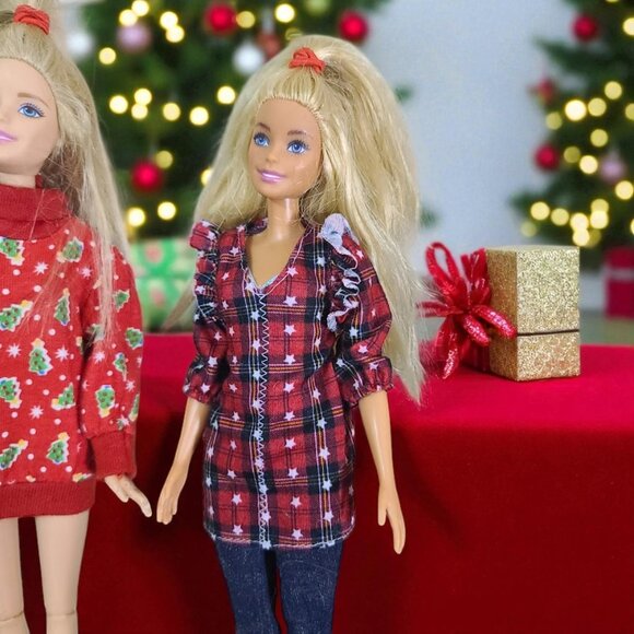 Christmas Time Barbies Red and Blue Fashion Dolls - Picture 5 of 12